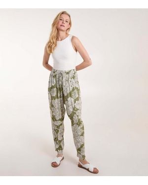 Blue Vanilla ' Leaf Print Drawstring Trousers Vanilla New Look - Natural