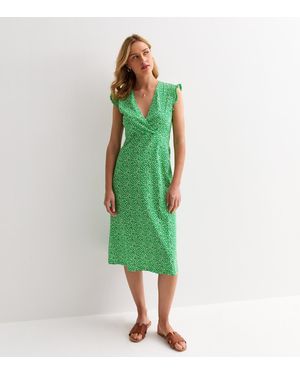 ONLY Floral Cotton Wrap Midi Dress New Look - Green