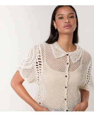 Blue Vanilla Crochet Knit Shirt New Look - Natural