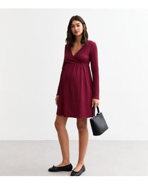 New Look Maternity Crinkle Long Sleeve Dress - Red