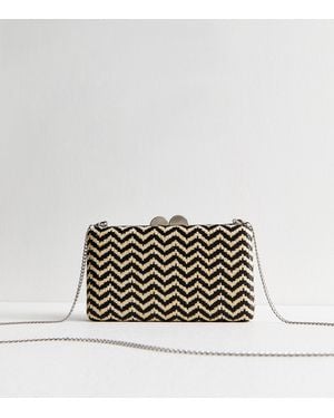 New Look Woven Zig Zag Box Clutch - White