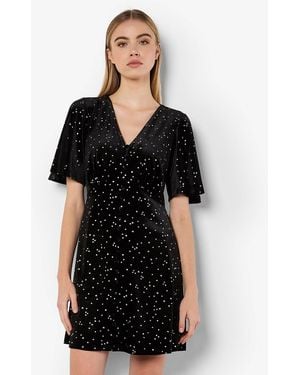 Apricot Star Print Velvet Mini Dress New Look - Black