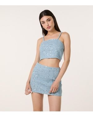 Pink Vanilla Sequin Crop Top New Look - Blue