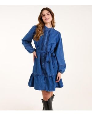 Blue Vanilla ' Pintucked Cotton Chambray Dress Vanilla New Look - Blue