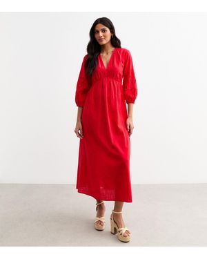 New Look Broderie Anglaise Sleeve Smock Midi Dress - Red