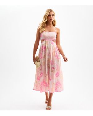 New Look Floral Print Textured Stripe Cut Out Maxi Dress - Pink