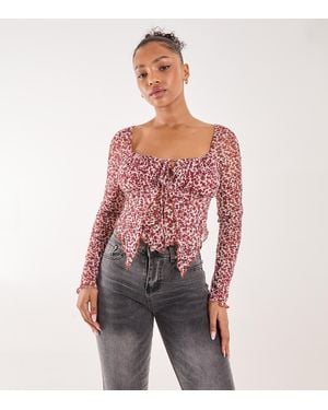 Pink Vanilla ' Floral Print Butterfly Top Vanilla New Look - Red