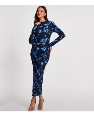 Quiz Tie Dye Print Ruched Midi Dress New Look - Blue