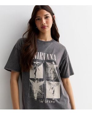 New Look Dark Acid Wash Cotton Nirvana Oversized Logo T Shirt in Black Lyst UK
