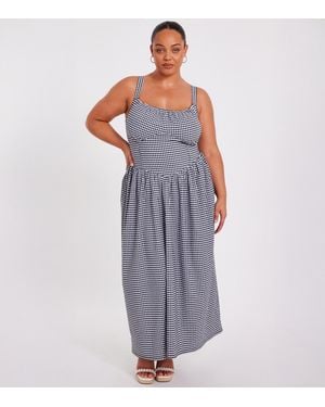 Quiz Gingham Check Midi Dress New Look - Blue