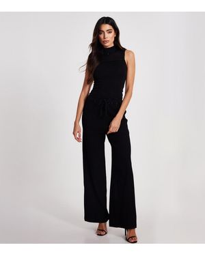 Quiz ' Knit Detail Wide Leg Trousers New Look - Black