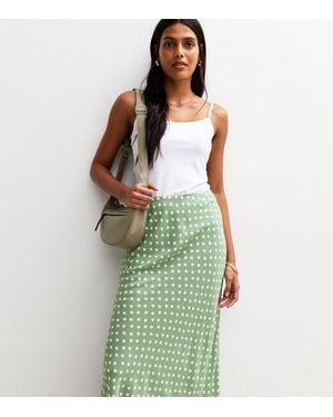 New Look Spot Print Bias Cut Midi Skirt - Green