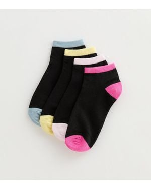 New Look Pack Of 4 Contrast Trim Socks - Black