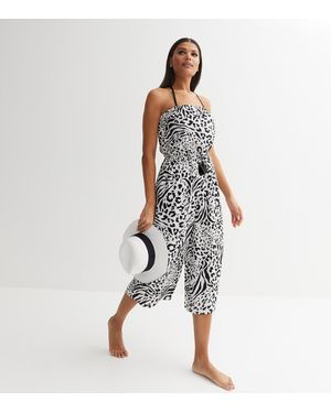 New Look ' Animal Print Crepe Bandeau Crop Beach Jumpsuit - Multicolour