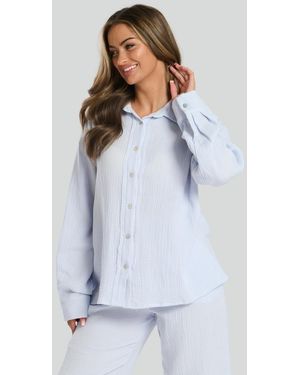 Loungeable Textured Shirt And Trousers Pyjama Set New Look - Blue