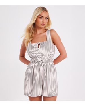 Quiz Striped Sleeveless Playsuit New Look - White