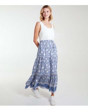 Blue Vanilla Floral Tiered Midi Skirt Vanilla New Look - Blue