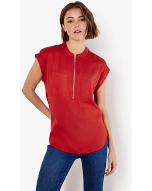 Apricot Zip Front Two Pocket Top New Look - Red