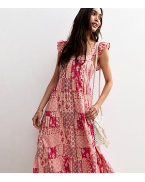 New Look Patchwork Print Tie Back Midi Dress - Red