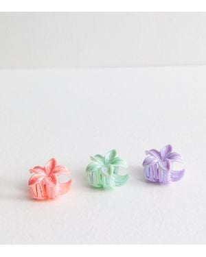 New Look Pack Of 3 Shine Tropical Flower Hair Claw Clips - Purple