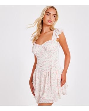 Quiz Chiffon Frill Skater Mini Dress New Look - White
