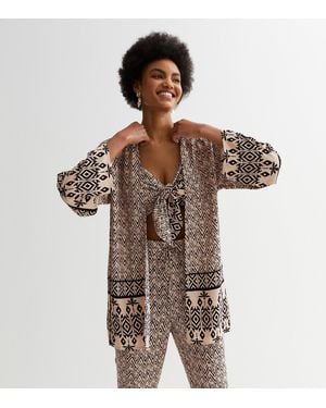 New Look Abstract Pattern Midi Kimono - Brown