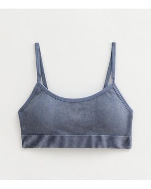 New Look Acid Wash Rib Seamless Bralette - Blue
