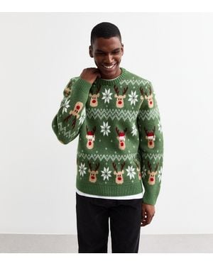 New Look Regular Christmas Reindeer Jumper - Green