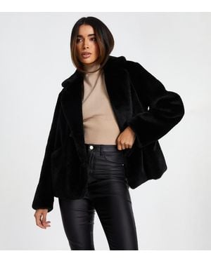 Quiz Faux Fur Crop Jacket New Look - Black