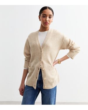 New Look Knit Button Up Cardigan - Natural