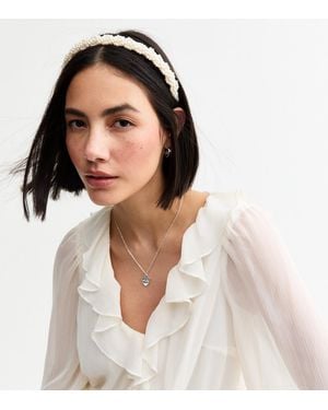 New Look Plaited Faux Pearl Headband - Natural