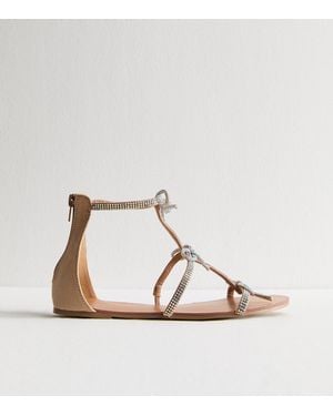 New Look Diamanté Strap Flat Sandals Vegan - Brown