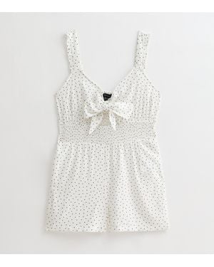 New Look Spot Print Bow Front Playsuit - White