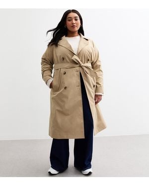 New Look Plus Size Belted Mac Curves - Natural