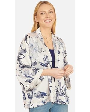 Yumi' Floral Print Kimono Jacket New Look - White
