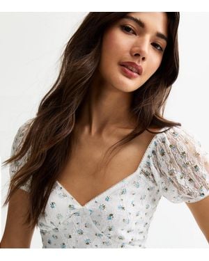 New Look Floral Print Lace V-Neck Top - Multicolour