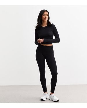 New Look Petite Ribbed Seamless Leggings - Black