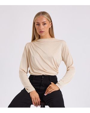 Gini London Oatmeal Diamanté Cowl Neck Bodysuit New Look - Natural