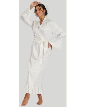 Loungeable Bride Frill-Trim Satin Robe New Look - White