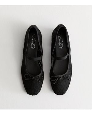 New Look Lace Strap Detail Ballet Court Shoes - Black