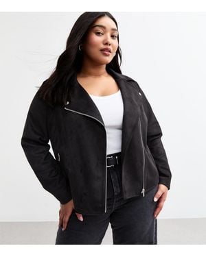 New Look Plus Size Faux Suede Biker Jacket Curves - Black