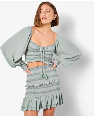 Apricot Smocked Tassel Crop Top New Look - Grey