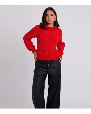 Urban Bliss Chenile Button Up Jumper New Look - Red