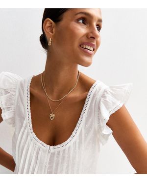 New Look Texture Lace Trim Pintuck Blouse - Brown
