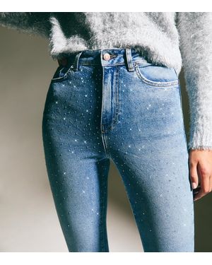 New Look Diamanté Straight Leg Jeans - Blue