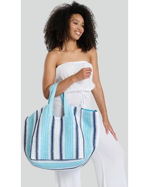 South Beach Striped Woven Oversized Tote Bag New Look - Blue