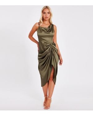 Quiz Satin Ruched Midi Dress New Look - Green