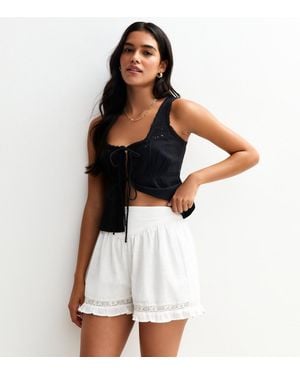 New Look Frill Hem Cotton Shorts - White