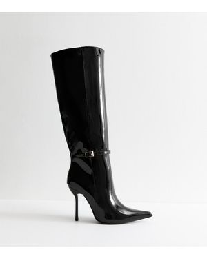 New Look Patent Stiletto Heel Knee High Boots Vegan - Black
