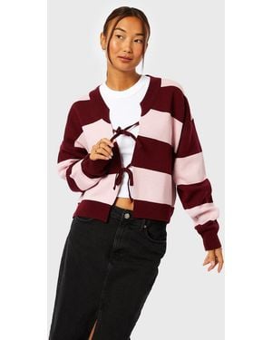 Skinnydip London Bow Striped Knit Cardigan New Look - Red